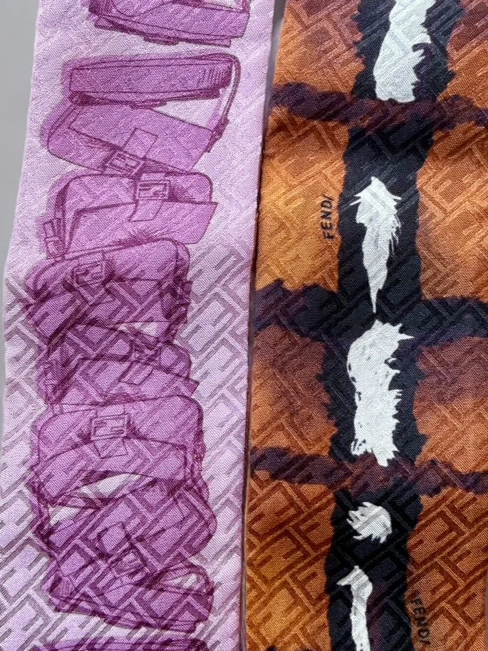 Fendi Brown Pink Silk Wrappy Long Scarf